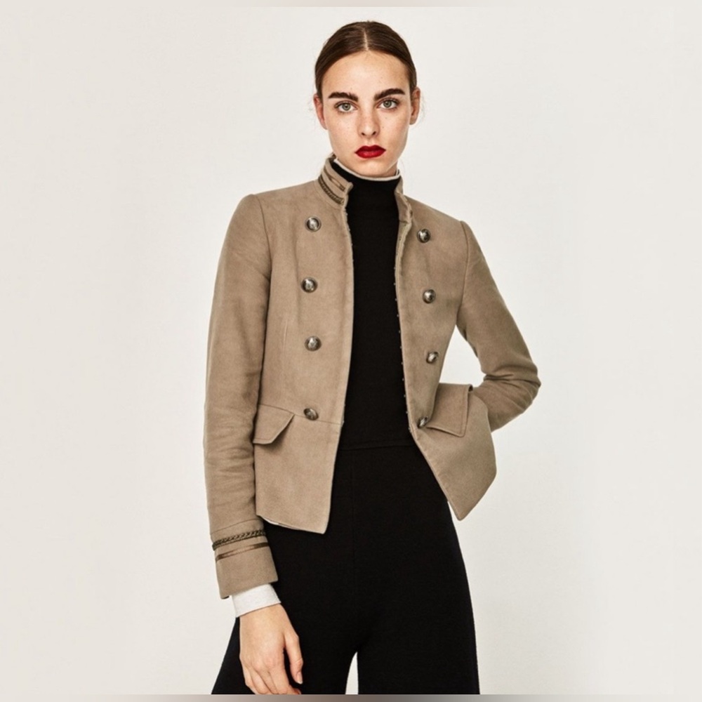 RARE Luxury Minimalist Zara Military Style Faux Double Breasted Jacket - Picture 1 of 14